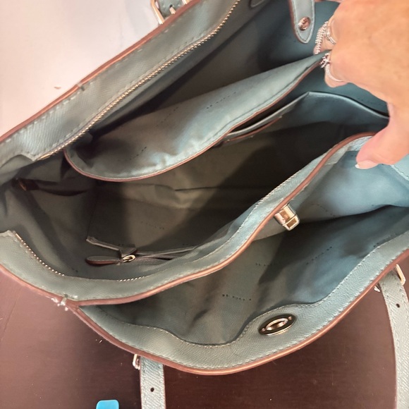 Authentic COACH Crossgrain Leather Laptop Tote Sage Blue 29086 - Picture 6 of 13